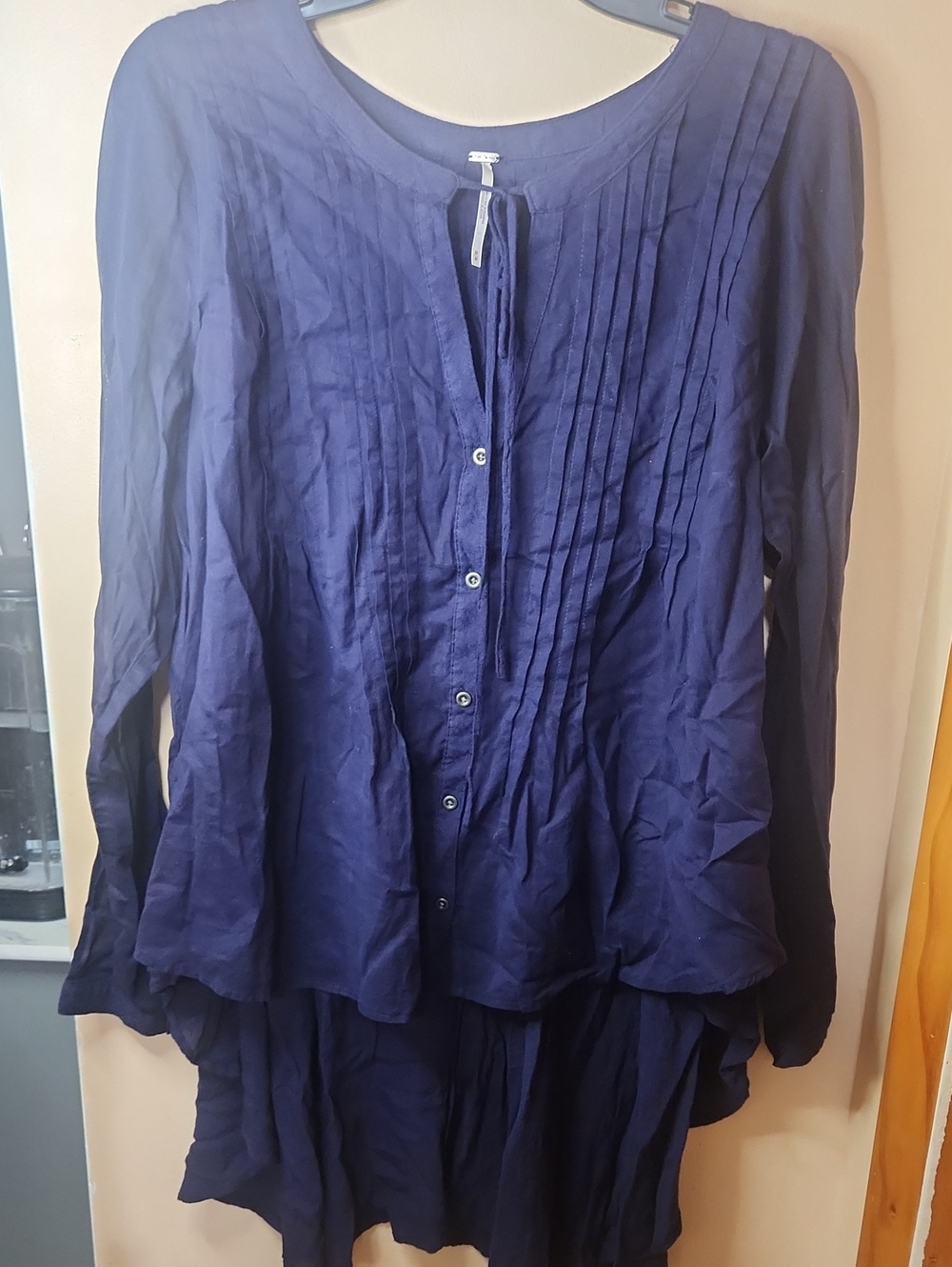 Free People Sisters of the Moon Top Sz M Blue High-Low Victorian Lagenlook Boho